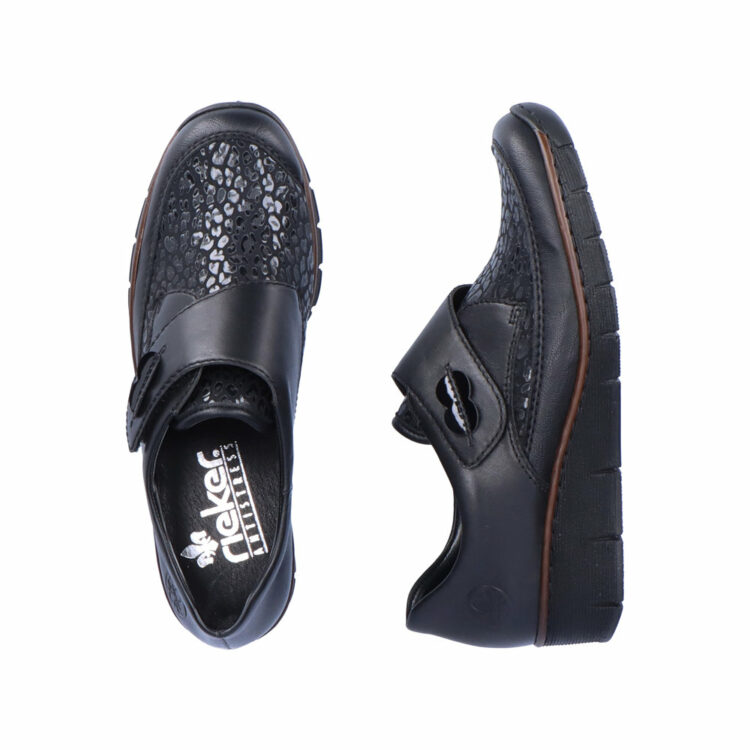 Chaussure à velcro pour femme marque Rieker. Référence 537C0-00. Schwarz. Disponible chez Chauss'Family magasin de chaussures Issoire