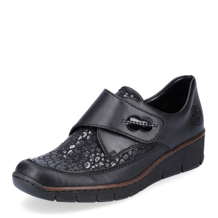 Chaussure à velcro pour femme marque Rieker. Référence 537C0-00. Schwarz. Disponible chez Chauss'Family magasin de chaussures Issoire