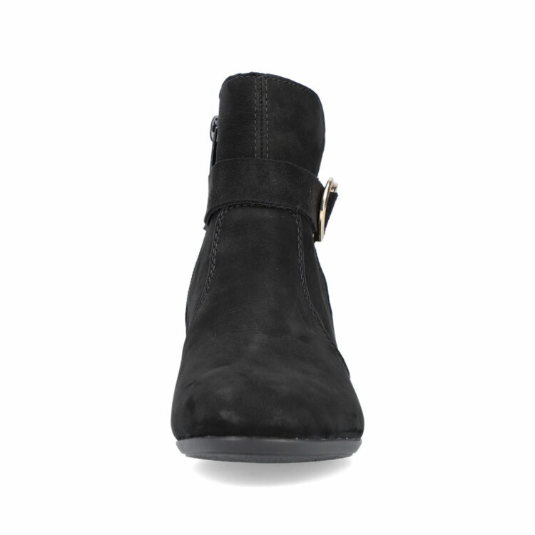 Bottines noires à talons pour femme marque Rieker. Référence 70289-00 Schwarz. Disponible chez Chauss'Family magasin de chaussures Issoire