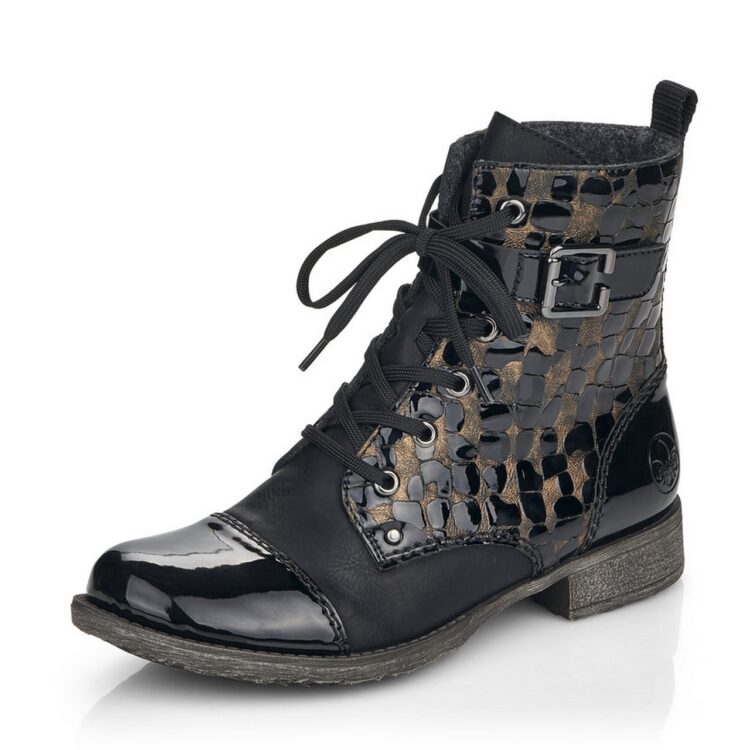 Bottines à lacets pour femme de la marque Rieker. Référence 70814-00 Schwarz. Disponible chez Chauss'Family magasin de chaussures à Issoire