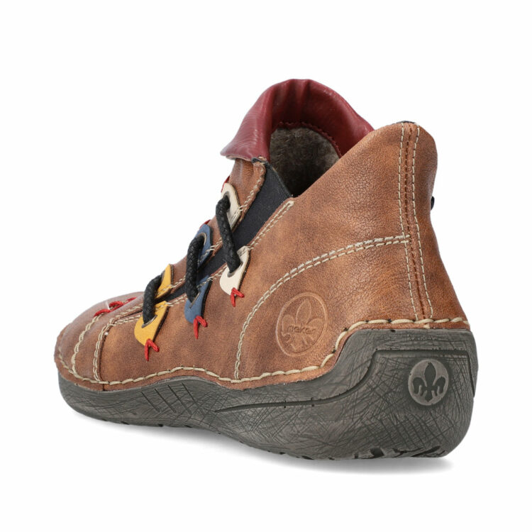 Bottines marron de la marque Rieker pour femme. Référence : 72581-22 Marron. Disponible chezz Chauss'Family magasin de chaussures à Issoire.