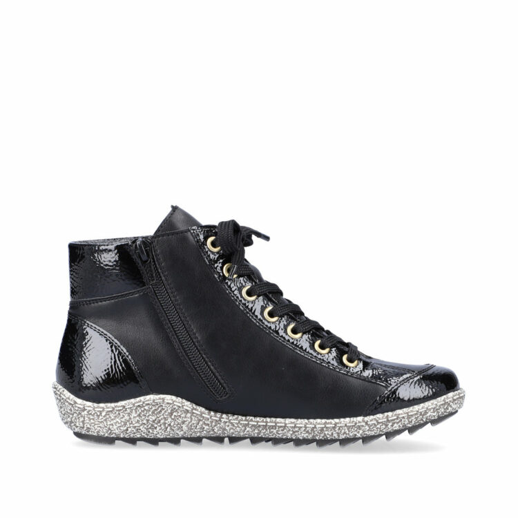 Baskets montantes noires pour femme marque Rieker. Référence L7503-00 Black. Disponible chez Chauss'Family magasin de chaussures Issoire