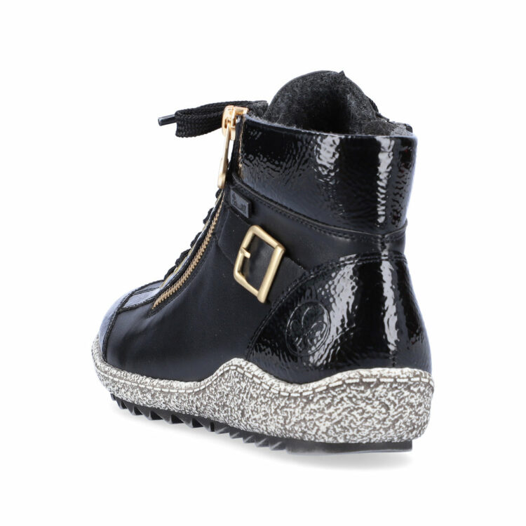 Baskets montantes noires pour femme marque Rieker. Référence L7503-00 Black. Disponible chez Chauss'Family magasin de chaussures Issoire