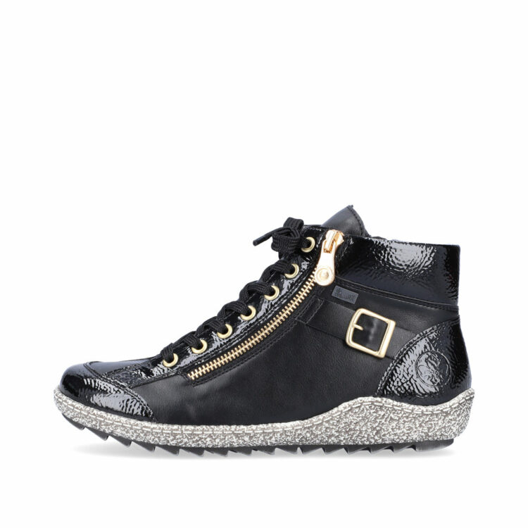 Baskets montantes noires pour femme marque Rieker. Référence L7503-00 Black. Disponible chez Chauss'Family magasin de chaussures Issoire