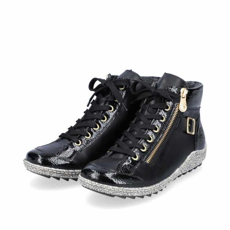 Baskets montantes noires pour femme marque Rieker. Référence L7503-00 Black. Disponible chez Chauss'Family magasin de chaussures Issoire