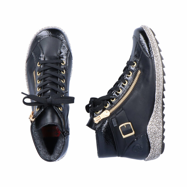 Baskets montantes noires pour femme marque Rieker. Référence L7503-00 Black. Disponible chez Chauss'Family magasin de chaussures Issoire
