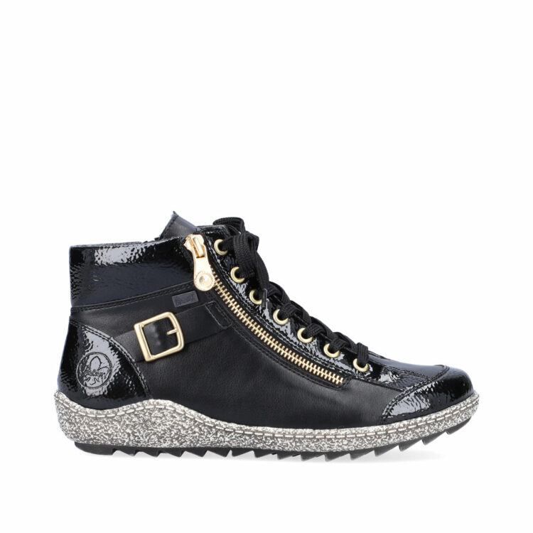 Baskets montantes noires pour femme marque Rieker. Référence L7503-00 Black. Disponible chez Chauss'Family magasin de chaussures Issoire