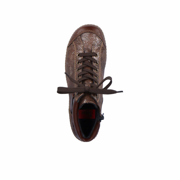 Baskets montantes bronze pour femme marque Rieker. Référence L7527-24 Brown. Disponible chez Chauss'Family magasin de chaussures Issoire