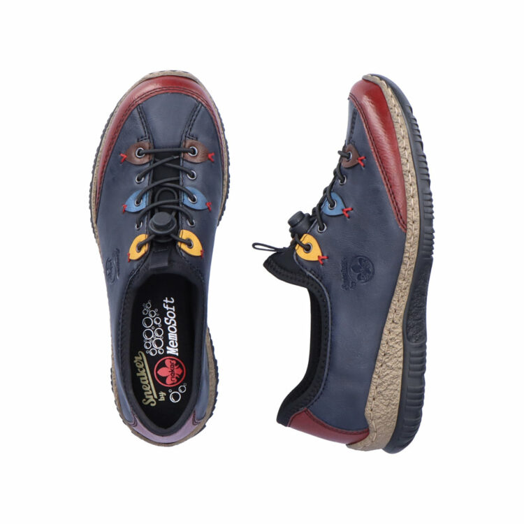 Baskets bleues pour femme marque Rieker. Référence N3271-35 Ozean. Disponible chez Chauss'Family magasin de chaussures Issoire