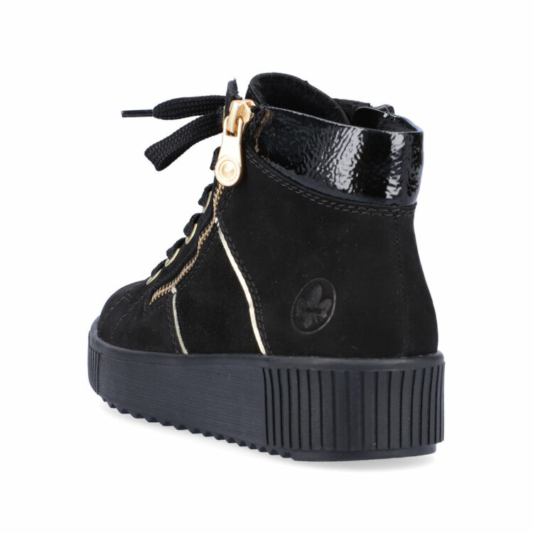 Baskets montantes noires pour femme marque Rieker. Référence Y6416-00 Schwarz. Disponible chez Chauss'Family magasin de chaussures Issoire.