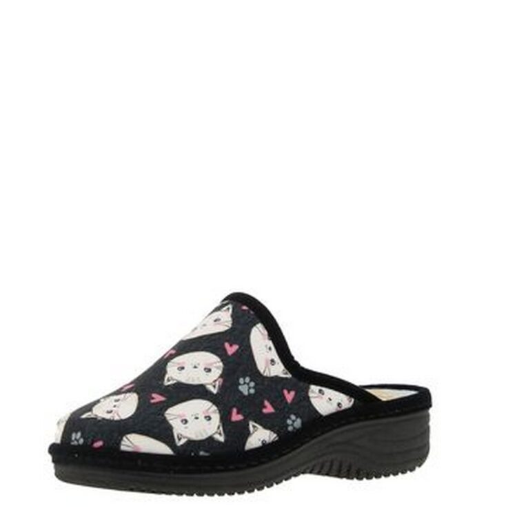 Mules motif chat pour femme marque La maison de l'espadrille référence 4211 Noir. Disponible chez Chauss'Family magasin chaussures Issoire.