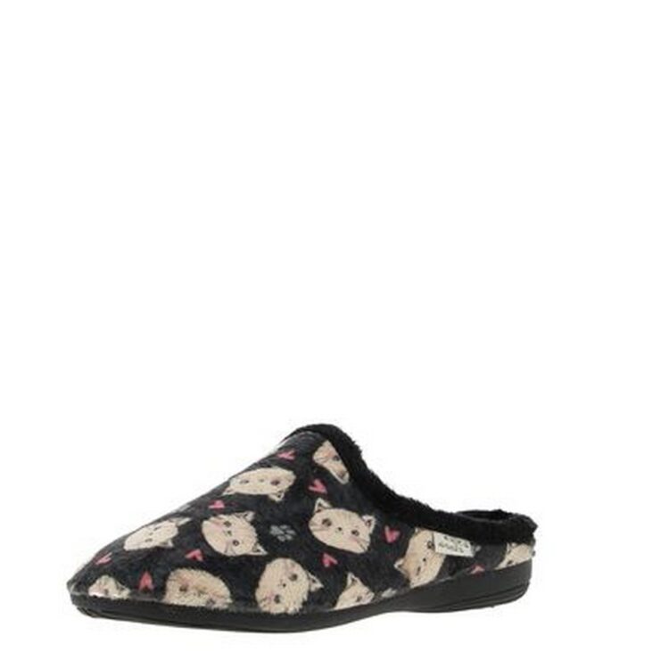 Mules motif chats pour femme marque La maison de l'espadrille référence 6506 Noir. Disponible chez Chauss'Family magasin chaussures Issoire.