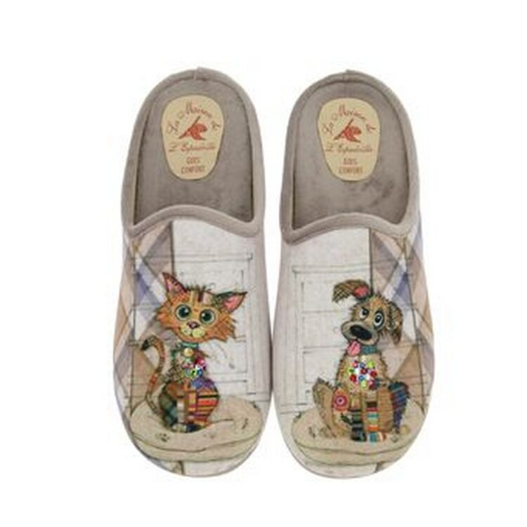 Mules motif chat pour femme marque La maison de l'espadrille référence 6515 Beige. Disponible chez Chauss'Family magasin chaussures Issoire.