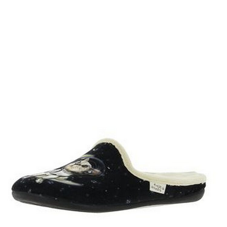 Mules motif chat pour femme marque La maison de l'espadrille référence 9021 noir. Disponible chez Chauss'Family magasin chaussures Issoire.