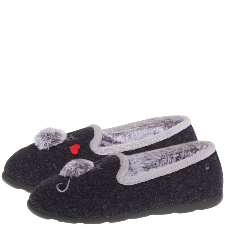 Slippers / Pantoufles motif chat pour femme marque Isotoner. Référence 97352. Disponible chez Chauss'Family magasin chaussures Issoire