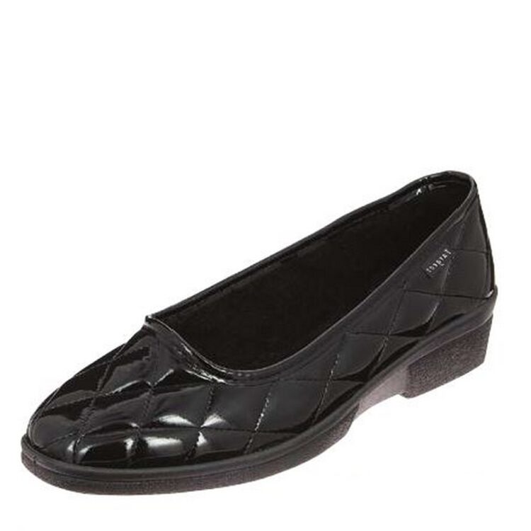 Pantoufles noires vernies pour femme marque Fargeot référence Bruxelles noir. Disponible chez Chauss'Family magasin de chaussures à Issoire.