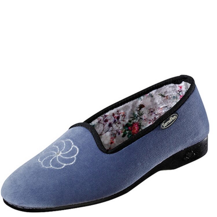 Pantoufles femme de la marque Semelflex Darla Bleu. Disponible chez Chauss'Family magasin de chaussures à Issoire.
