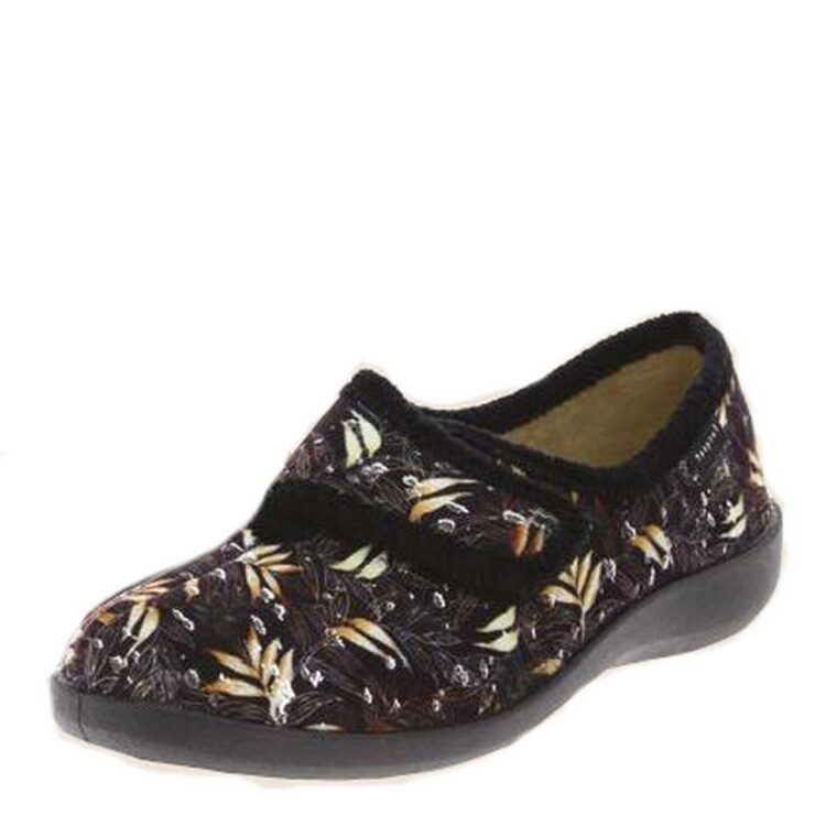 Pantoufles avec velcro pour femme marque Fargeot référence Tilden Noir. Disponible chez Chauss'Family magasin de chaussures à Issoire.