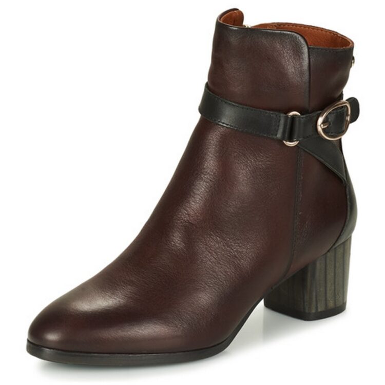 Bottines à talons pour femme marque Pikolinos. Référence Calafat W1Z-8977C1 Caoba. Disponible chez Chauss'Family magasin de chaussures Issoire