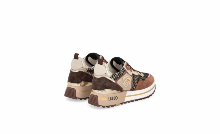 Sneakers marron femme marque Liu Jo. Référence BF2095PX242 S1804 Paillettes Brown. Disponible chez Chauss'Family magasin chaussures Issoire