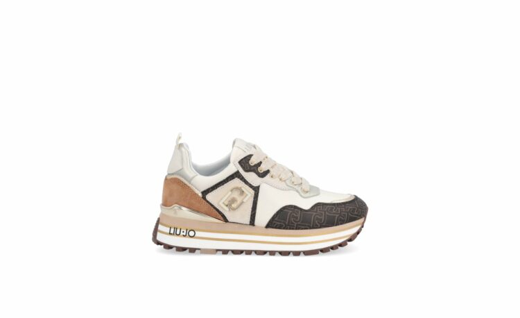 Sneakers beiges femme marque Liu Jo. Référence BF2095PX141 S1176 Conchiglia. Disponible chez Chauss'Family magasin chaussures Issoire
