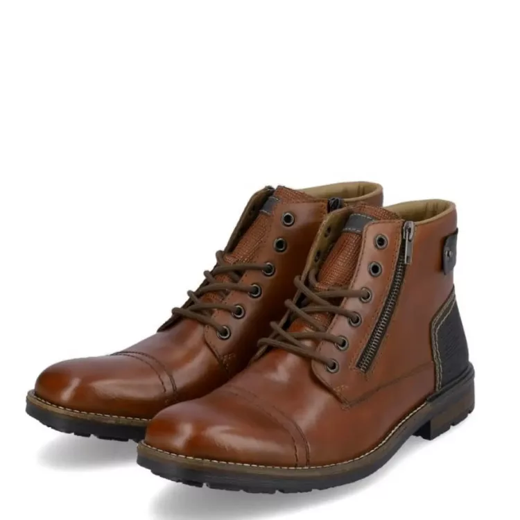 Bottines marron à lacets pour homme marque Rieker. Référence F1340-24 Peanut. Disponible chez Chauss'Family magasin de chaussures Issoire.