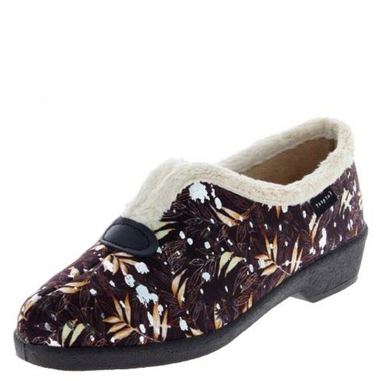 Pantoufles motif à fleurs marque Fargeot référence Origine Noir. Disponible chez Chauss'Family magasin de chaussures à Issoire.