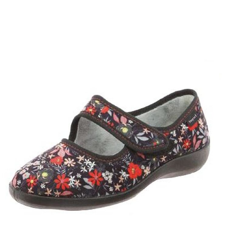 Pantoufles avec velcro pour femme marque Fargeot référence Toupie Noir. Disponible chez Chauss'Family magasin de chaussures à Issoire.