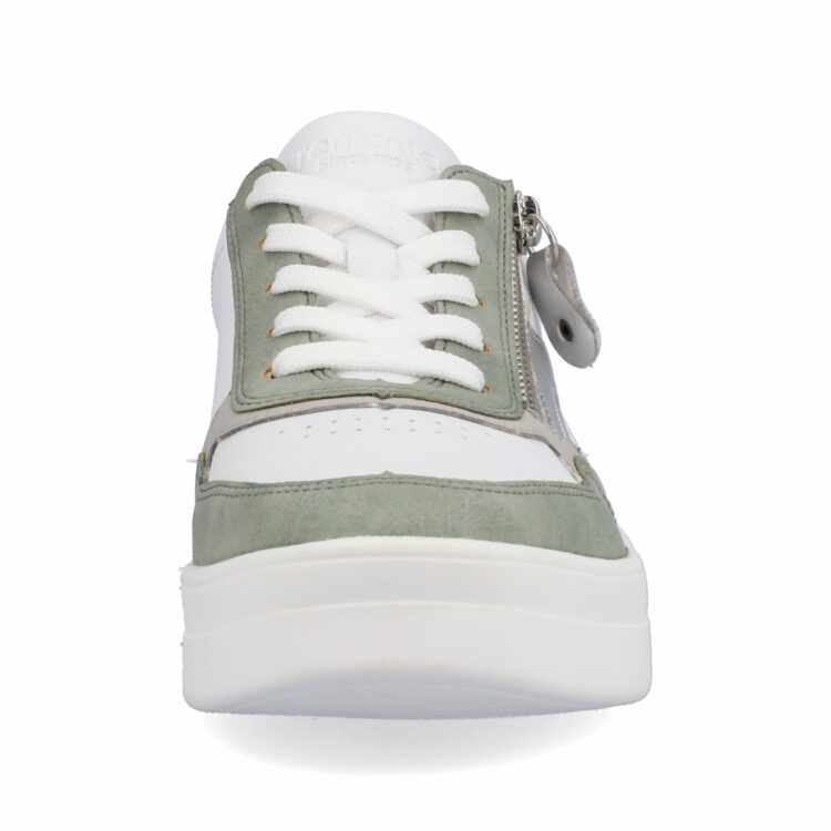 Baskets blanche et verte pour femme marque Remonte. Référence D0J01-80 Pepper Mint. Disponible chez Chauss'Family magasin de chaussures à Issoire.