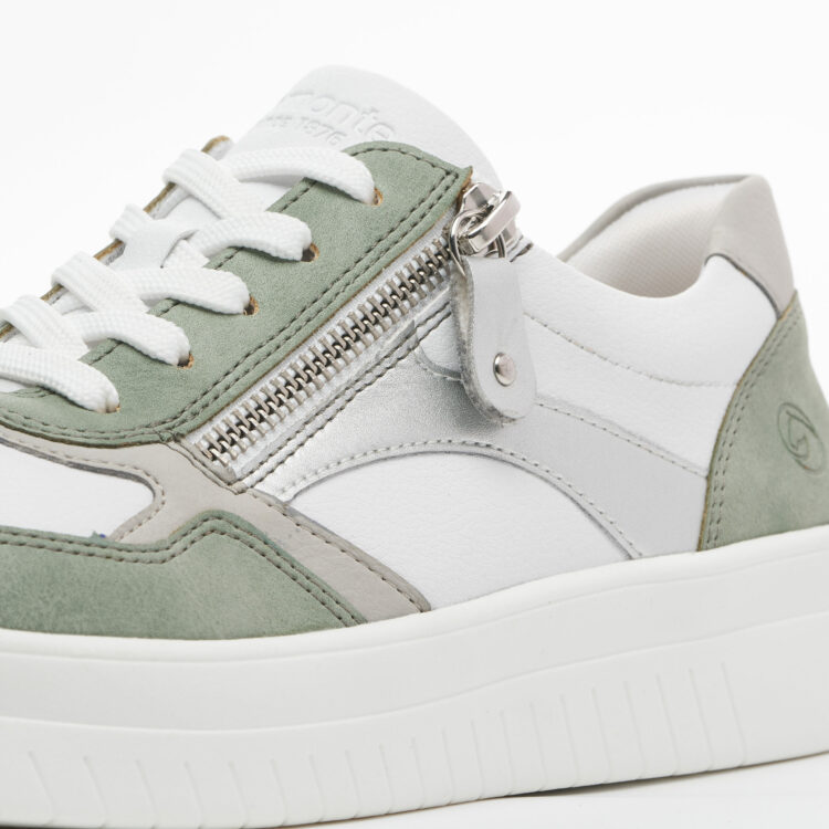 Baskets blanche et verte pour femme marque Remonte. Référence D0J01-80 Pepper Mint. Disponible chez Chauss'Family magasin de chaussures à Issoire.