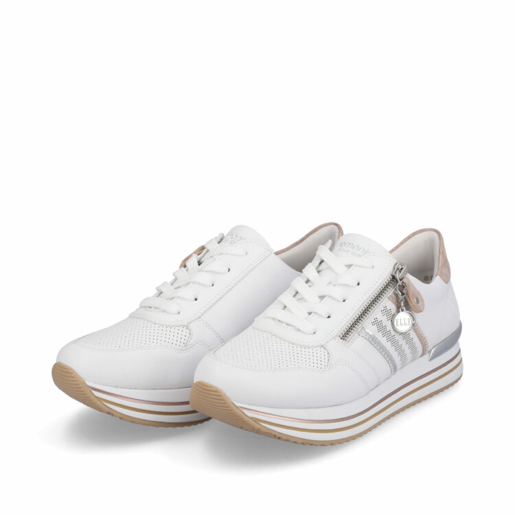 Baskets à plateforme pour femme marque Remonte. Référence D1318-80 Weiss. Disponible chez Chauss'Family magasin de chaussures Issoire