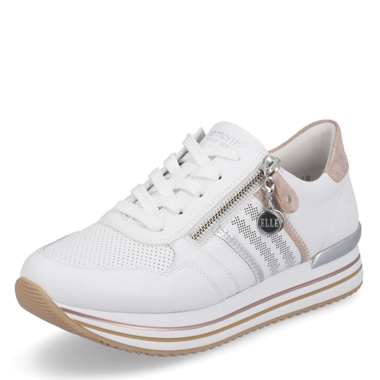 Baskets à plateforme pour femme marque Remonte. Référence D1318-80 Weiss. Disponible chez Chauss'Family magasin de chaussures Issoire