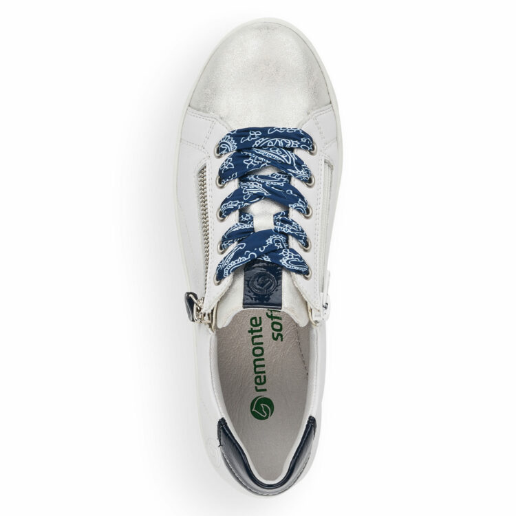 Baskets blanches pour femme marque Remonte. Référence D5825-80 Weiss. Disponible chez Chauss'Family magasin de chaussures Issoire