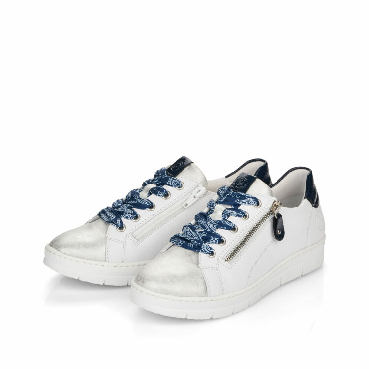 Baskets blanches pour femme marque Remonte. Référence D5825-80 Weiss. Disponible chez Chauss'Family magasin de chaussures Issoire
