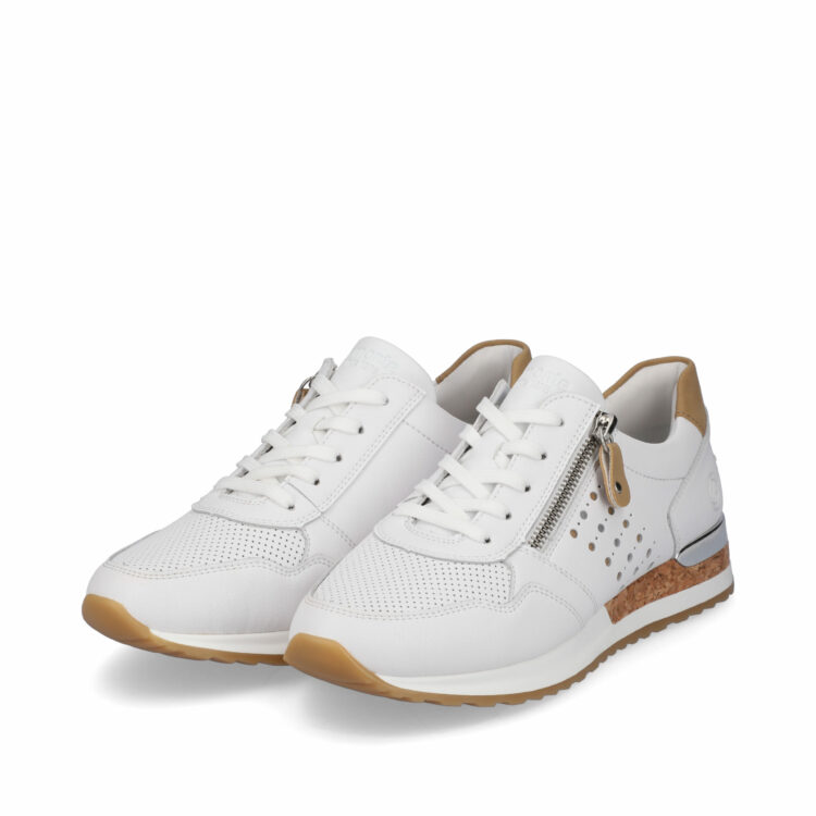 Baskets blanches pour femme marque Remonte. Référence R2536-80 Weiss. Disponible chez Chauss'Family magasin de chaussures à Issoire.