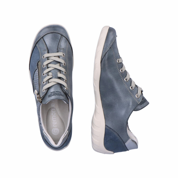 Baskets bleues pour femme marque Remonte. Référence R3410-60 blu. Disponible chez Chauss'Family magasin de chaussures à Issoire.