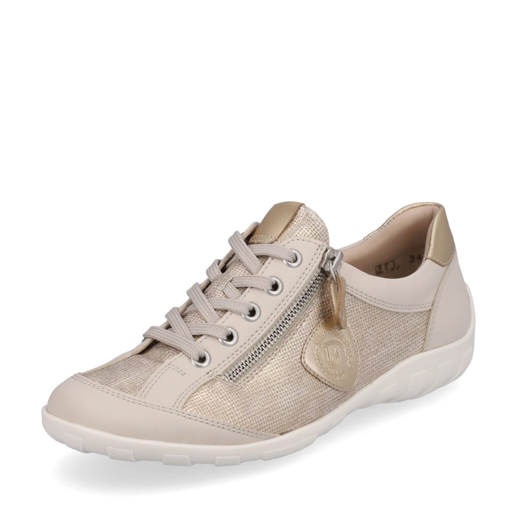 Baskets pour femme marque Remonte. Référence R3415-60 perle. Disponible chez Chauss'Family magasin de chaussures à Issoire.