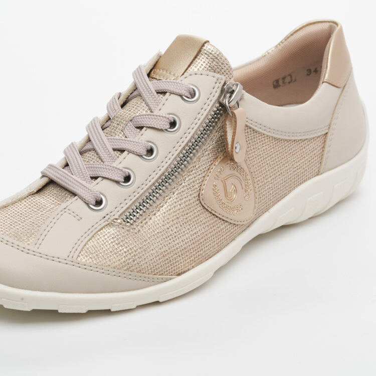 Baskets pour femme marque Remonte. Référence R3415-60 perle. Disponible chez Chauss'Family magasin de chaussures à Issoire.