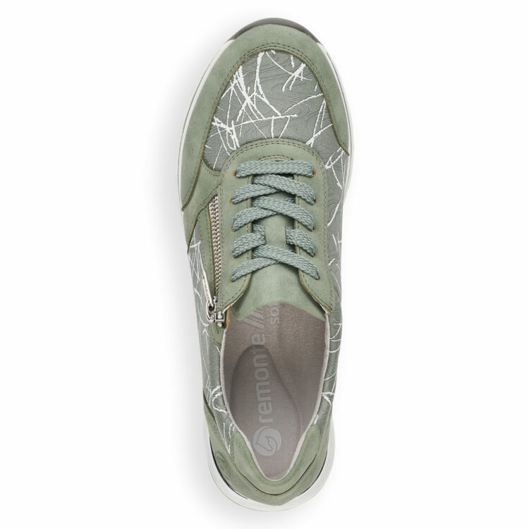 Baskets vertes pour femme marque Remonte. Référence R6700-52 Pepper Mint. Disponible chez Chauss'Family magasin de chaussures à Issoire.