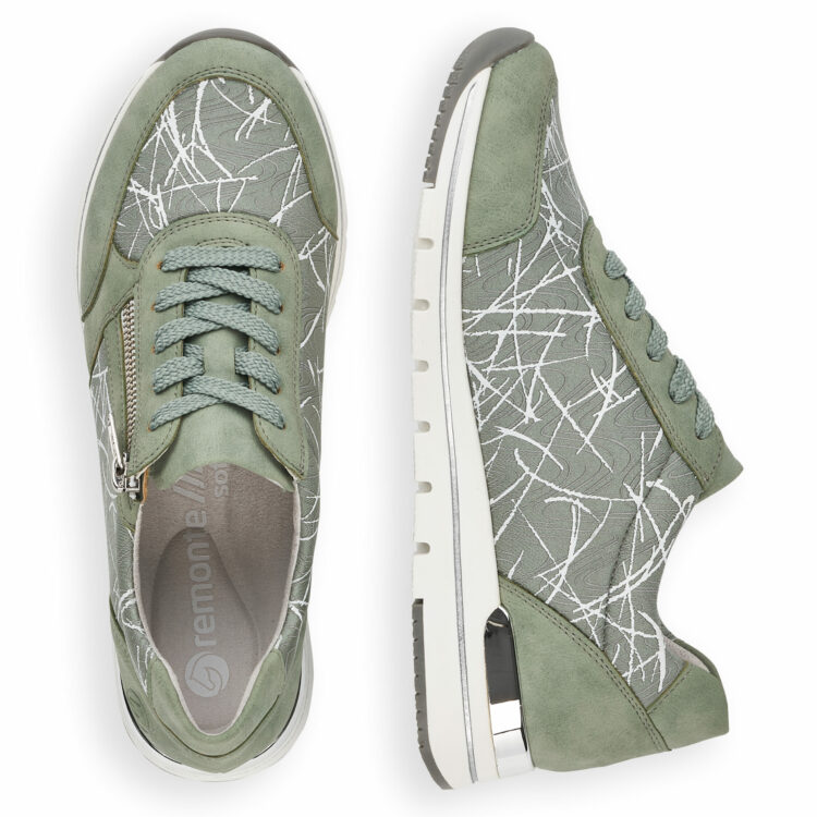Baskets vertes pour femme marque Remonte. Référence R6700-52 Pepper Mint. Disponible chez Chauss'Family magasin de chaussures à Issoire.