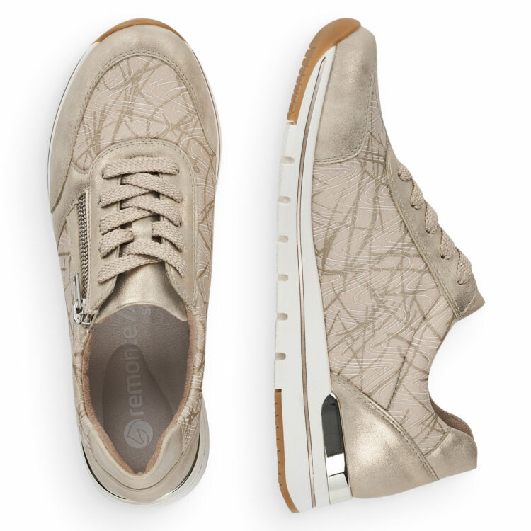 Baskets beiges pour femme marque Remonte. Référence R6700-60 Perl Creme. Disponible chez Chauss'Family magasin de chaussures à Issoire.