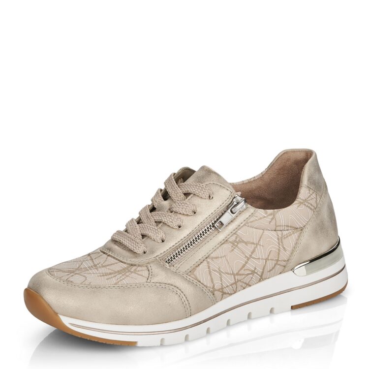 Baskets beiges pour femme marque Remonte. Référence R6700-60 Perl Creme. Disponible chez Chauss'Family magasin de chaussures à Issoire.