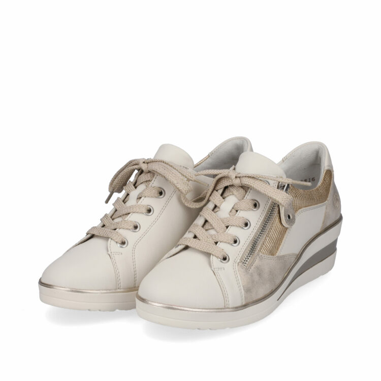 Baskets compensées pour femme marque Remonte. Référence R7216-60 Off White. Disponible chez Chauss'Family magasin de chaussures à Issoire.