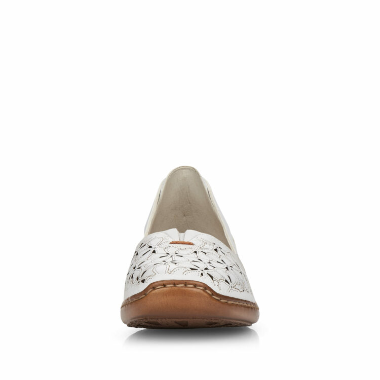 Mocassins blancs de la marque Rieker 41356-80 Weiss. Référence Disponible chez Chauss'Family magasin de chaussures à Issoire.