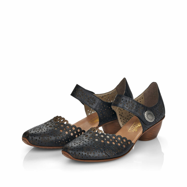 Chaussures à talons bout fermé de la marque Rieker 43753-00 Noir. Référence Disponible chez Chauss'Family magasin de chaussures à Issoire.
