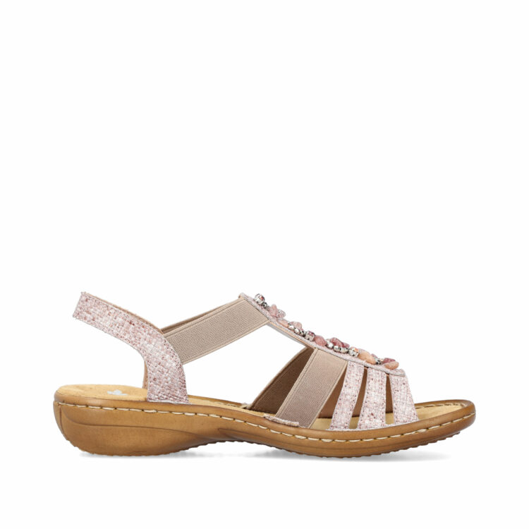 Sandales élastiquées pour femme de la marque Rieker. Référence : 60818-31 Altrosa. Disponible chez Chauss'Family Issoire.