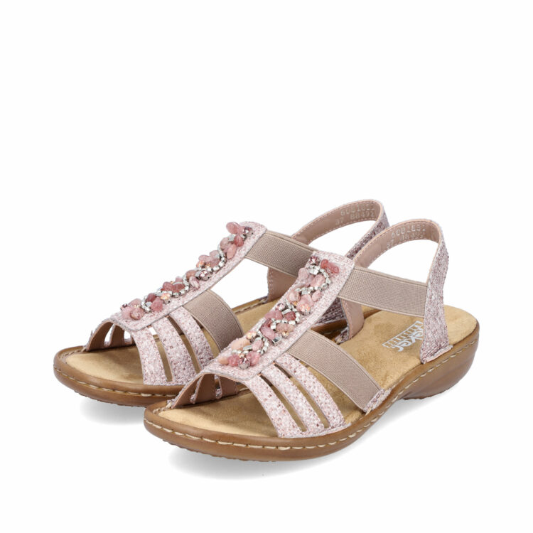 Sandales élastiquées pour femme de la marque Rieker. Référence : 60818-31 Altrosa. Disponible chez Chauss'Family Issoire.