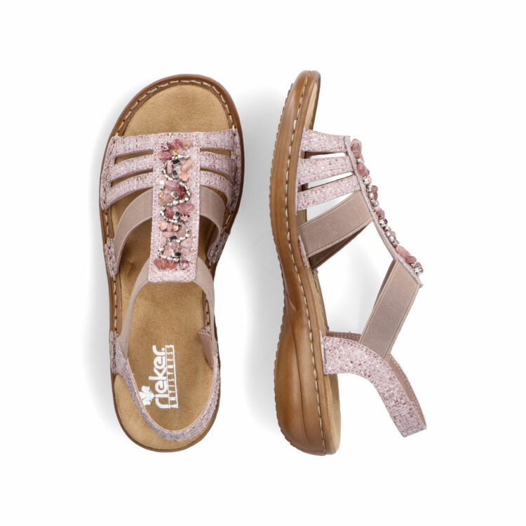 Sandales élastiquées pour femme de la marque Rieker. Référence : 60818-31 Altrosa. Disponible chez Chauss'Family Issoire.