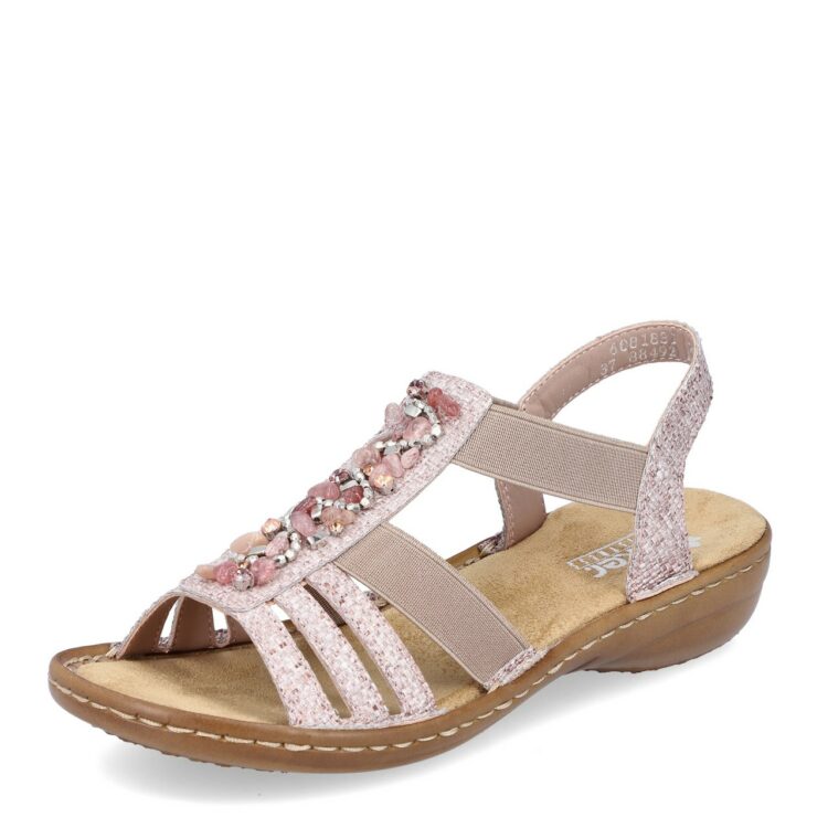 Sandales élastiquées pour femme de la marque Rieker. Référence : 60818-31 Altrosa. Disponible chez Chauss'Family Issoire.