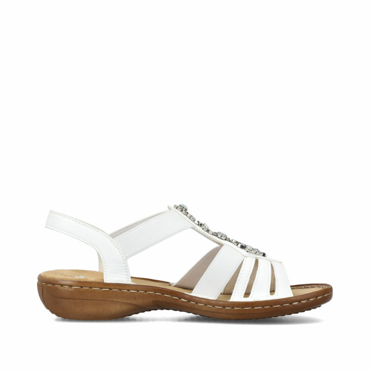 Sandales blanches pour femme de la marque Rieker. Référence : 60839-80 Weiss. Disponible chez Chauss'Family Issoire.